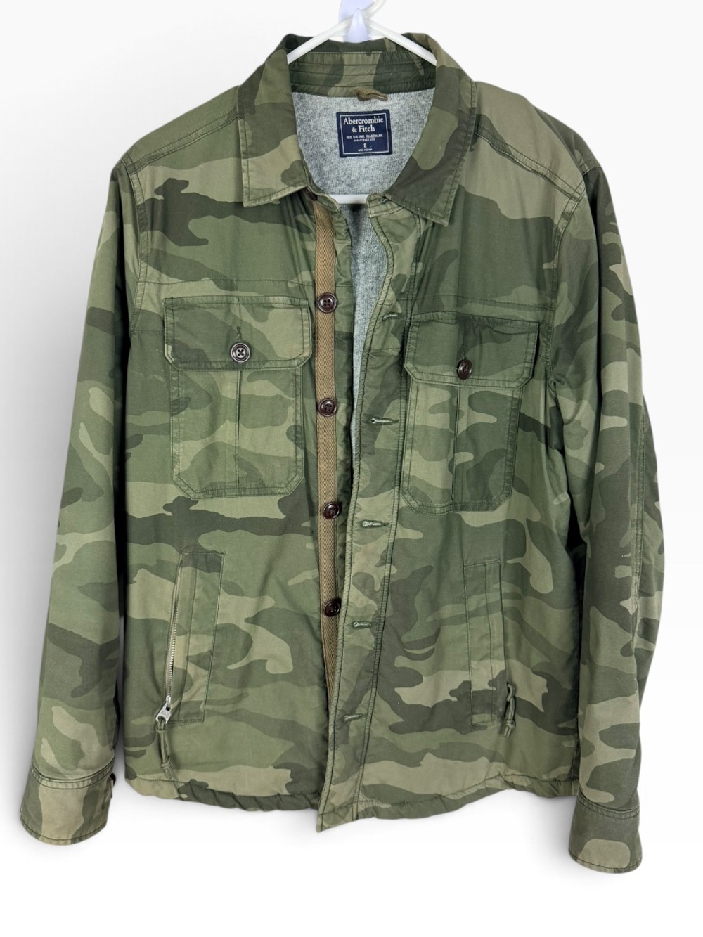 Abercrombie & Fitch Men’s S Camo Olive Military Field Jacket Fleece Lined Y2K